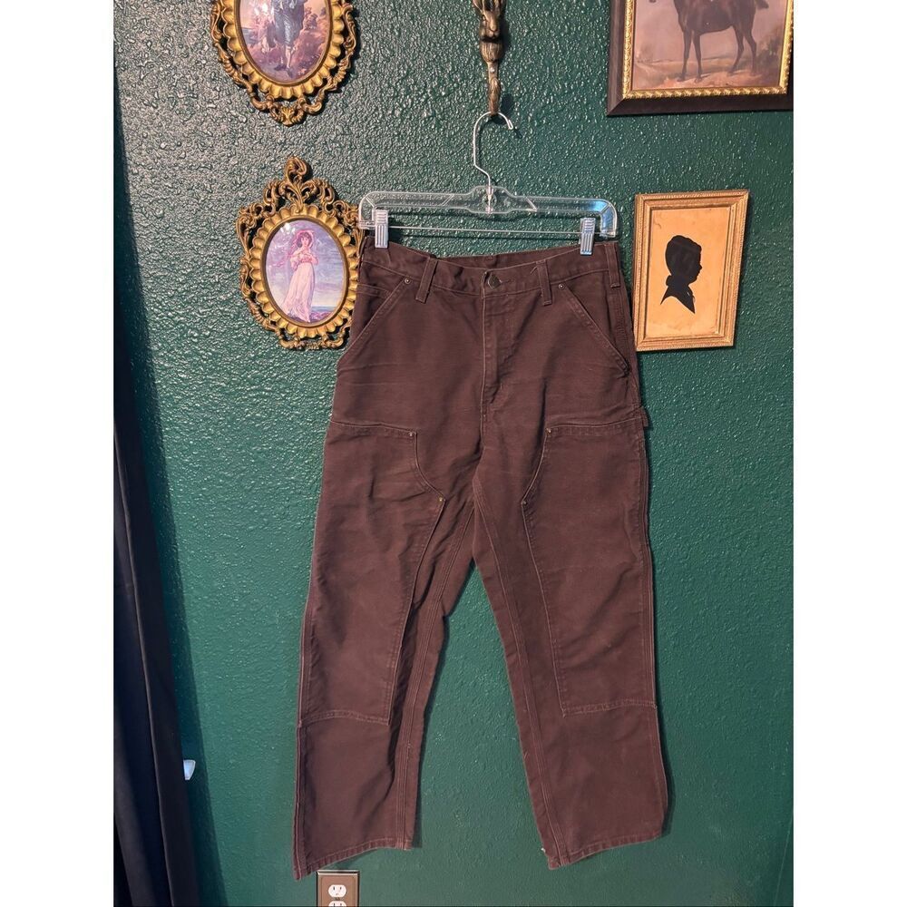 Carhartt Pants Mens 30x32 Brown Double Knee Canvas Carpenter B136 DKB Workwear - Picture 1 of 4